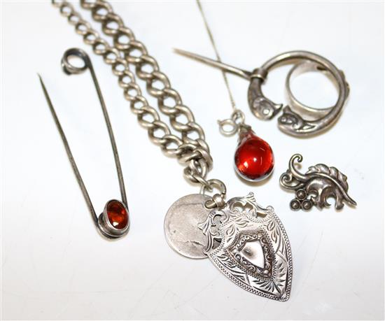 Bag of assorted silver including lava brooch